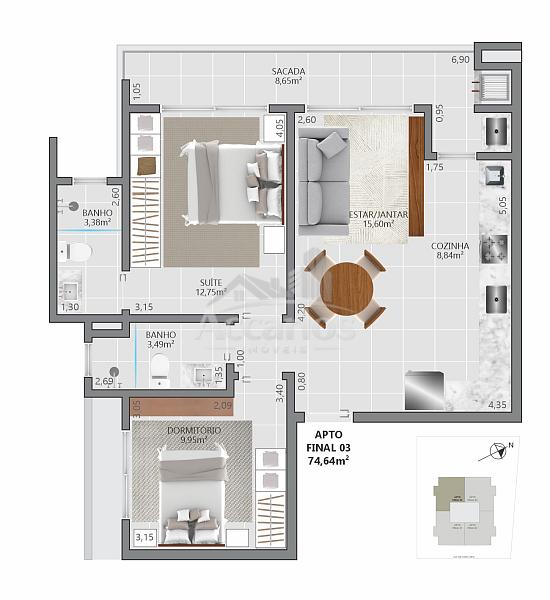 APARTAMENTO A UMA QUADRA DA LAGOA NA PLANTA 23