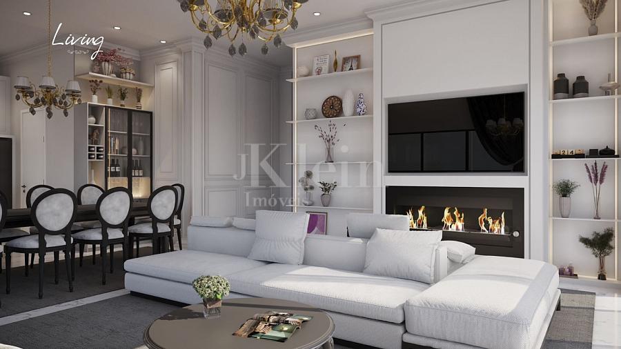 Living do apartamento do Le Chloe na Meia Praia em Itapema