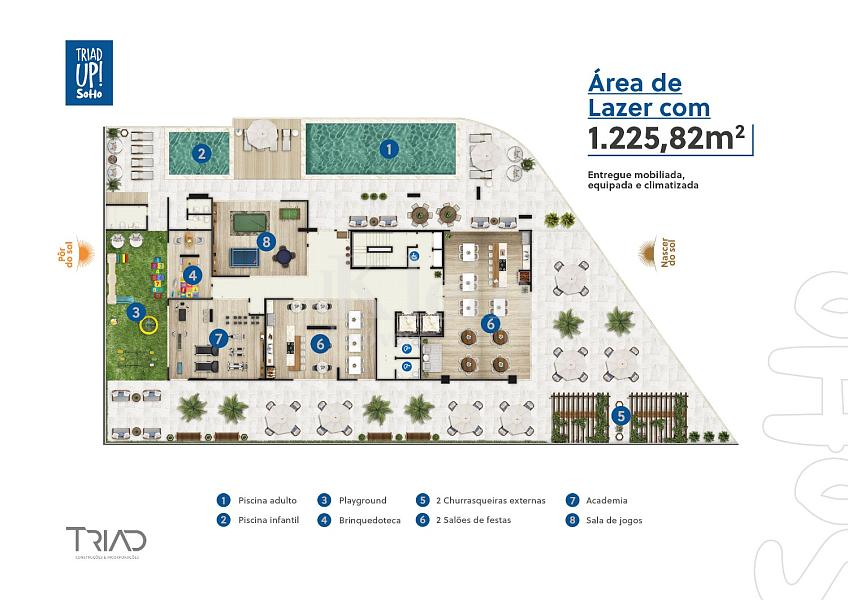 Planta do lazer do Triad UP! Soho no Tabuleiro dos Oliveiras em Itapema