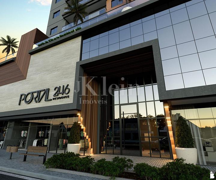 Entrada do Portal 246 Residence na Meia Praia em Itapema