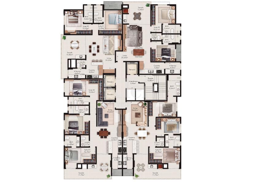 Planta dos apartamentos do Portal 246 Residence na Meia Praia em Itapema