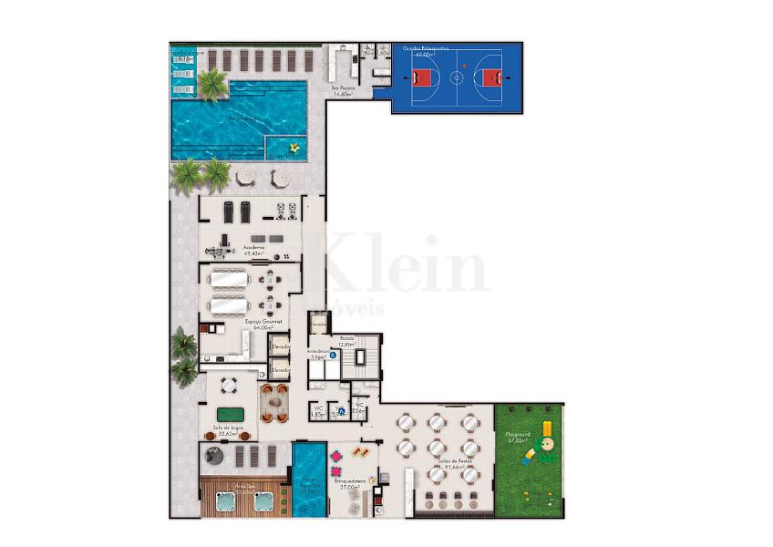 Planta do lazer do Portal 246 Residence na Meia Praia em Itapema