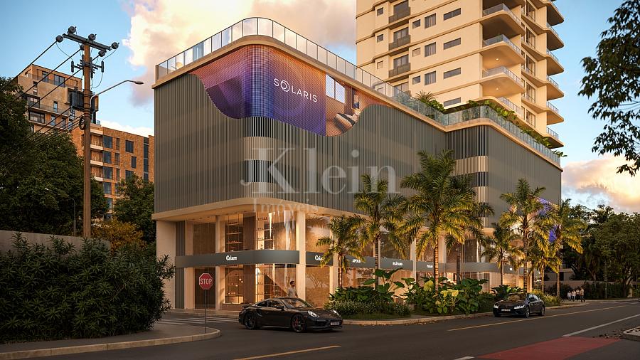 Fachada do embasamento do Solaris Residencial na Meia Praia em Itapema