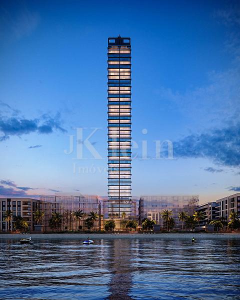 Fachada noturna no High Tower no centro de Itapema