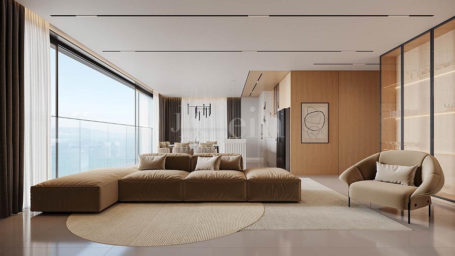 Living do apartamento tipo � venda no High Tower no centro de Itapema