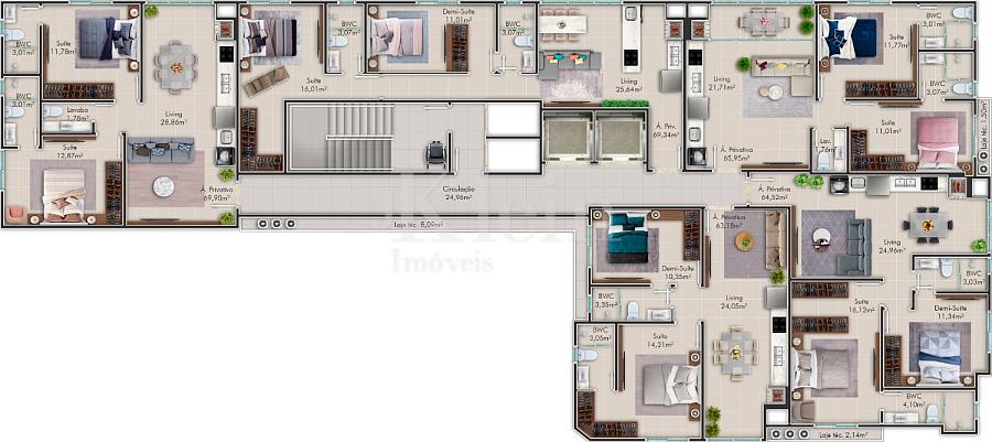 Planta dos apartamentos do Charming Residence no Morretes em Itapema