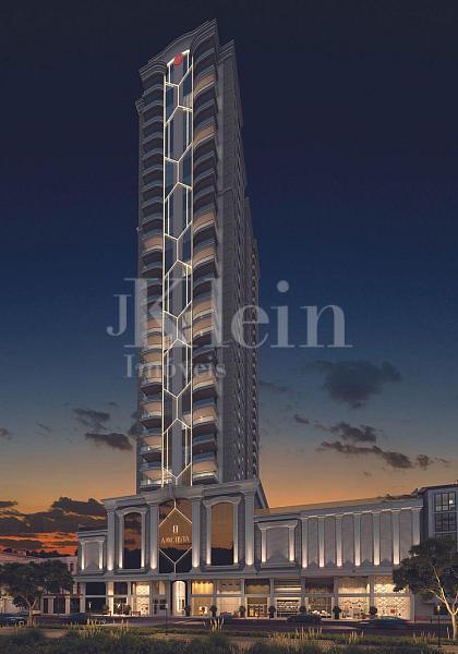 Fachada noturna do empreedimento Ametista Home Club em Meia Praia Itapema