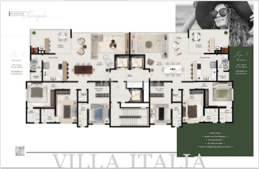 Planta dos apartamentos do Villa Italia Residence na Meia Praia em Itapema