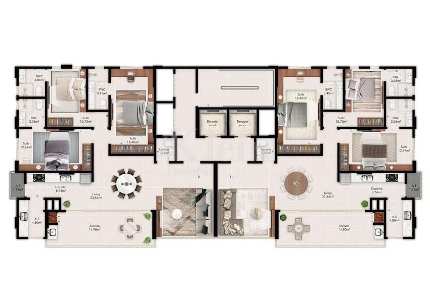 Planta apartamento � venda no Celestina Residence em Balne�rio Perequ� | Porto Belo