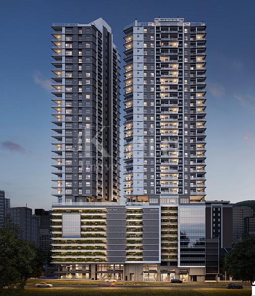 Fachada noturna do Onix Towers Residence em Itapema