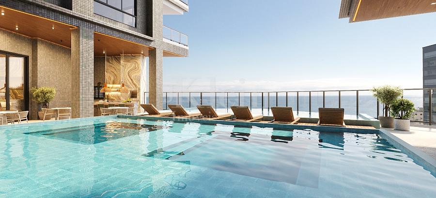 Piscina no rooftop do Onix Towers Residence em Itapema