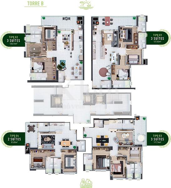 Planta Torre B do Reserva do Arvoredo Home Club Apartamento � venda em Balne�rio Perequ� - Porto Belo