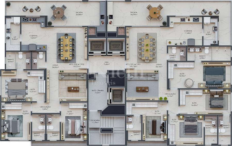 Planta apartamentos do empreendimento Summit Tower Residence em Itapema | Meia Praia