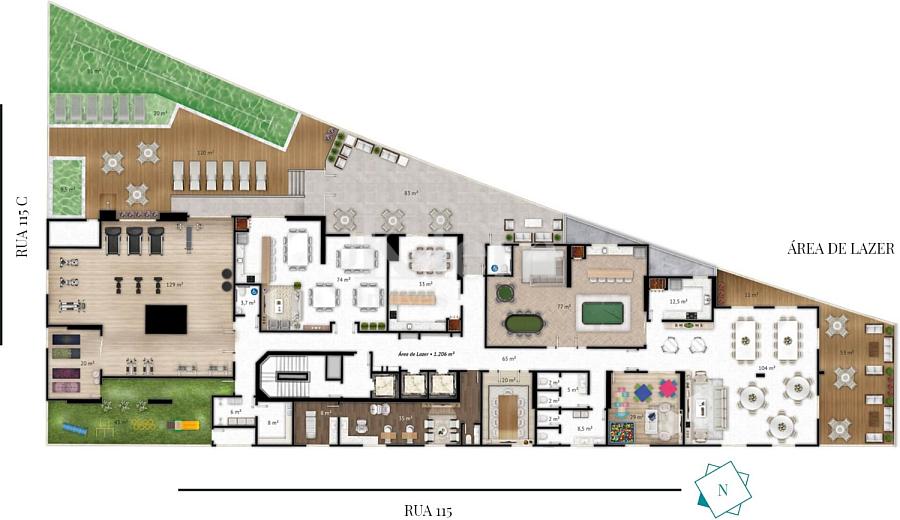 Planta do lazer do Magnolia da Dallo no Centro em Itapema