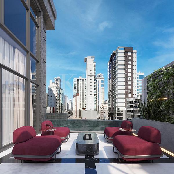 Fire place do CNA Latitude Residences na Meia Praia em Itapema