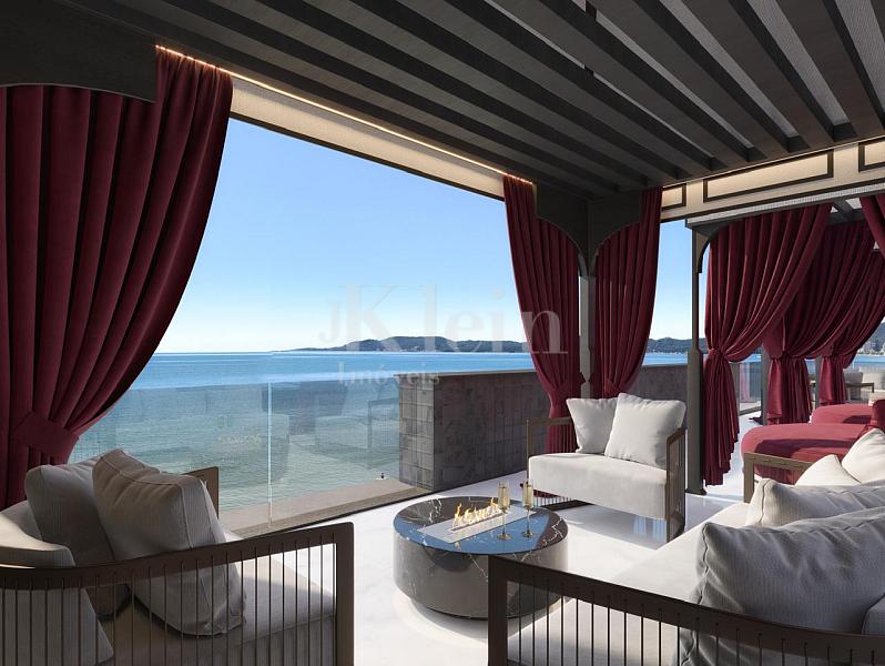 Fire place do CNA Latitude Residences na Meia Praia em Itapema