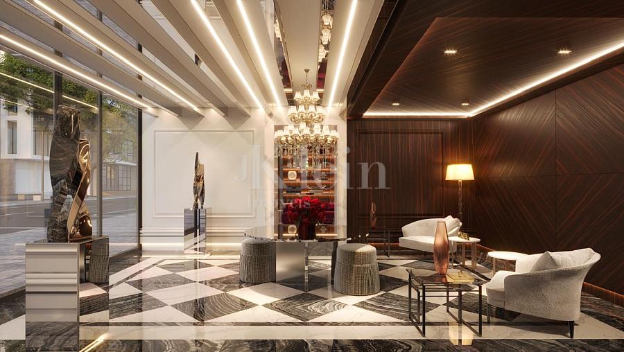 Hall de entrada do CNA Latitude Residences na Meia Praia em Itapema