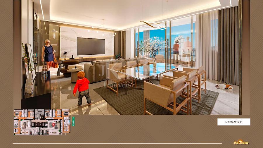 Living do Edif�cio Sun Breeze apartamentos � venda em Meia Praia - Itapema