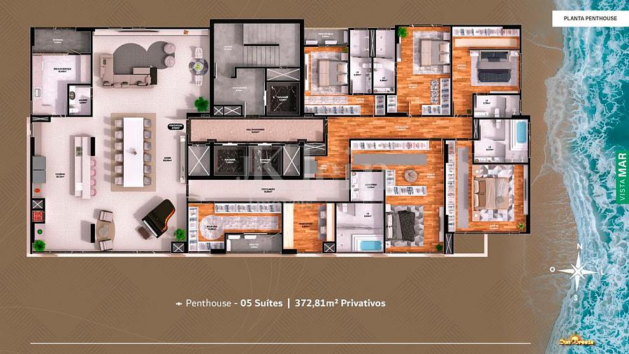 Planta penthouse do Edif�cio Sun Breeze apartamentos � venda em Meia Praia - Itapema