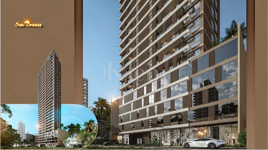Fachada da torre do Edif�cio Sun Breeze apartamentos � venda em Meia Praia - Itapema