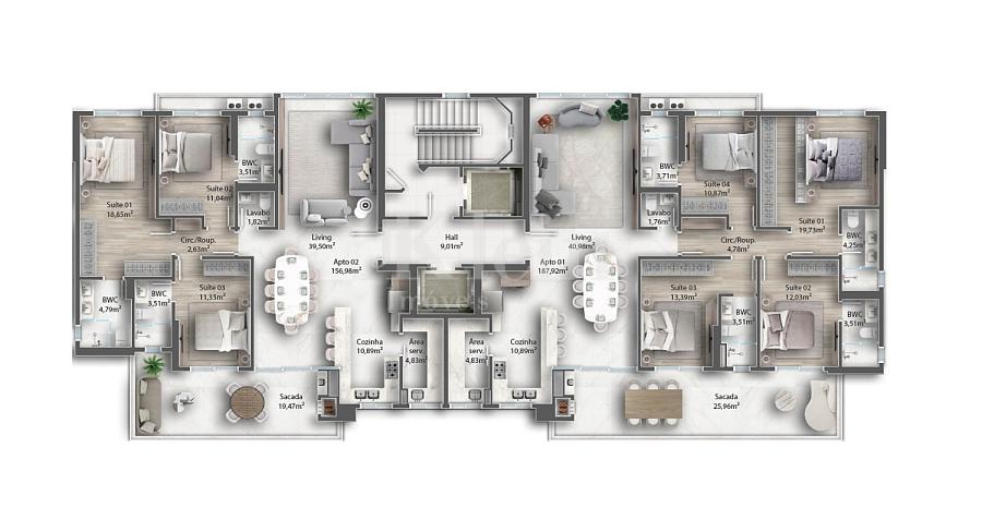 Planta dos apartamentos do Domo 130 no Centro em Itapema