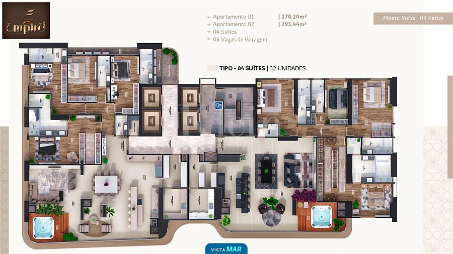 Planta dos apartamentos de 4 su�tes do Empire 234 no Centro em Itapema