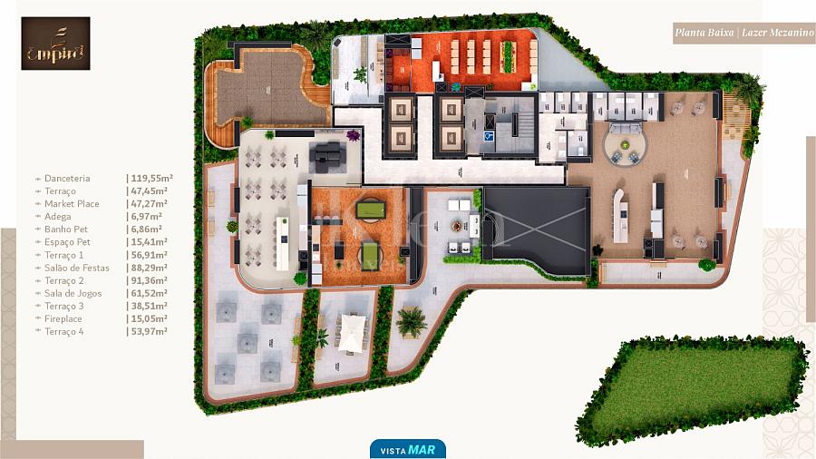 Planta do lazer mezanino do Empire 234 no Centro em Itapema