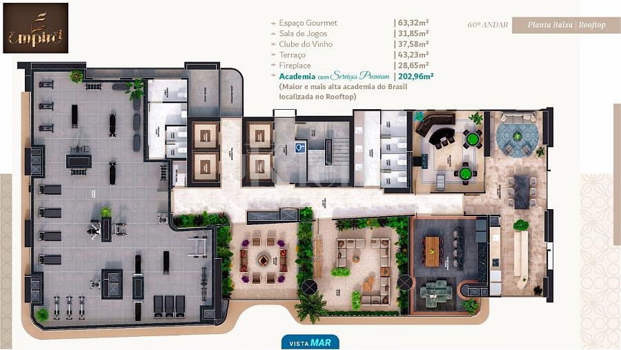 Planta do rooftop do Empire 234 no Centro em Itapema