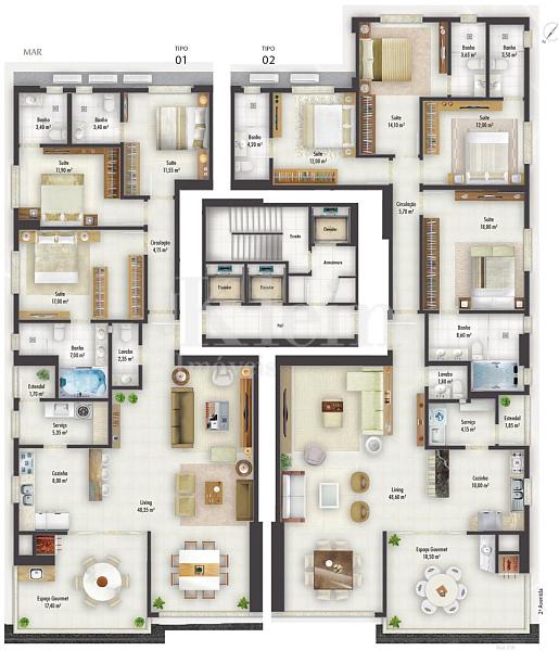 Plantas baixa do edif�cio El Elyon Residence apartamento � venda em Meia Praia Itapema