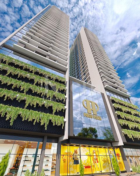 Fachada do embasamento do The Porto Plaza no Balne�rio Perequ� em Porto Belo