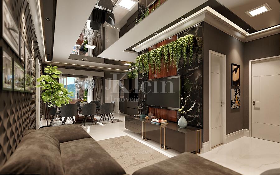 Living integrado do apartamento no The Porto Plaza � Balne�rio Perequ� em Porto Belo