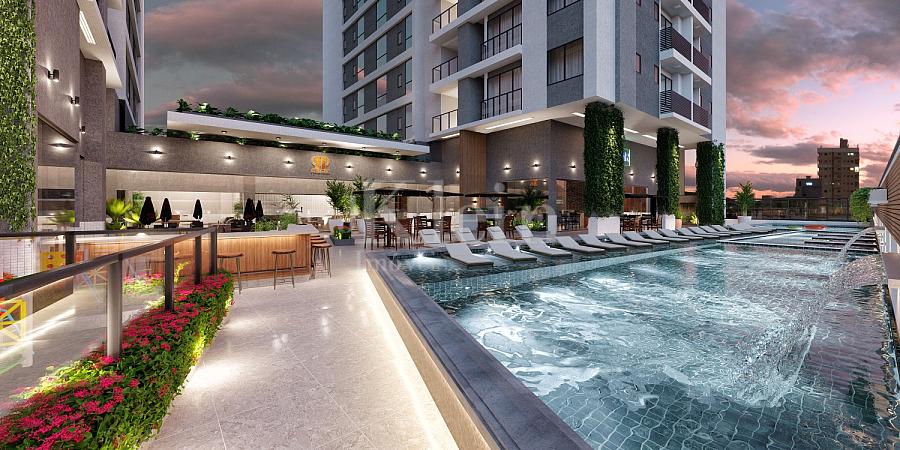 Quiosque na piscina do The Porto Plaza � Balne�rio Perequ� em Porto Belo