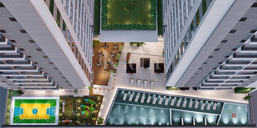 Vista a�rea do lazer do The Porto Plaza � Balne�rio Perequ� em Porto Belo