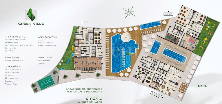 Planta do lazer do Green Ville Home Club na Meia Praia em Itapema