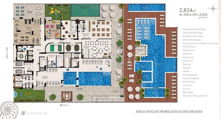 Planta do lazer do Nautilus Beach Home no Ilhota em Itapema