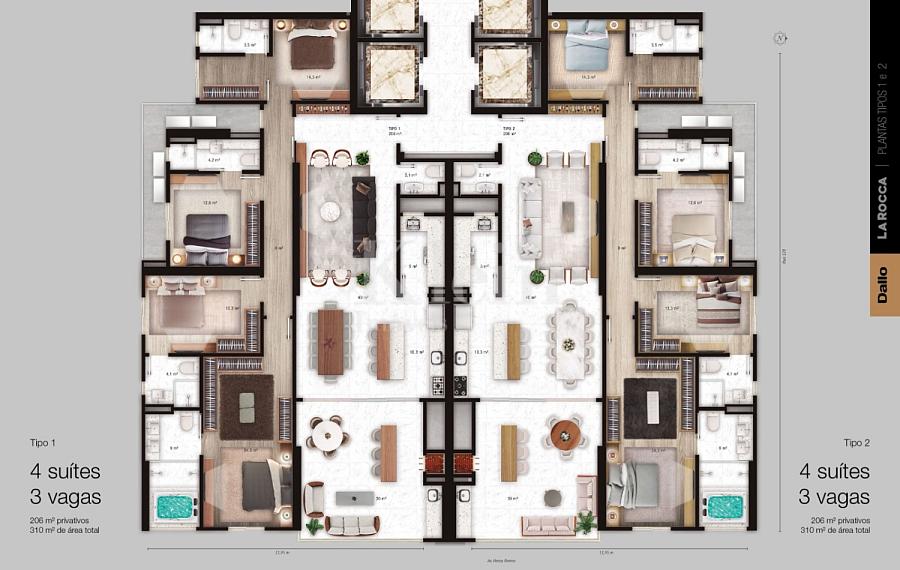 Planta baixa dos apartamentos � venda no Edif�cio La Rocca em Itapema | Centro
