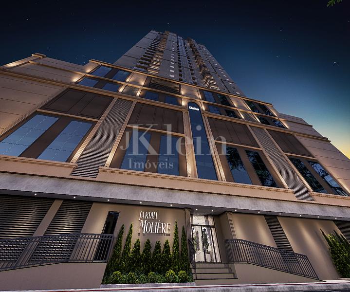 Fachada do embasamento noturna do Jardim Moli�re no Balne�rio Perequ� em Porto Belo