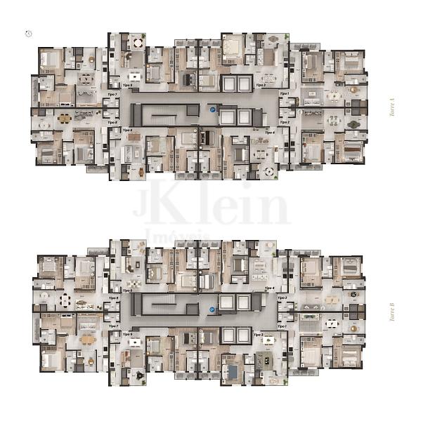 Planta dos apartamentos do Jardim Moli�re no Balne�rio Perequ� em Porto Belo