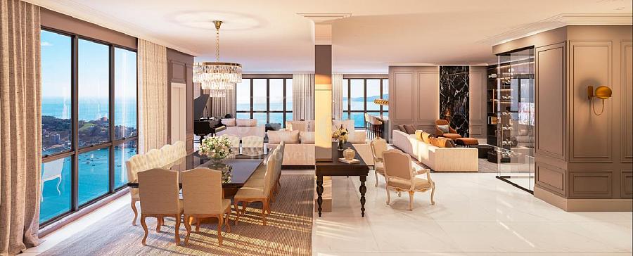 Living da Penthouse � venda no Edificio La Rocca em Itapema | Centro