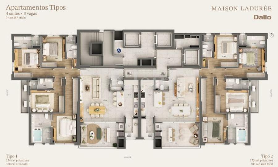 Planta dos apartamentos do Maison Ladur�e no Centro em Itapema