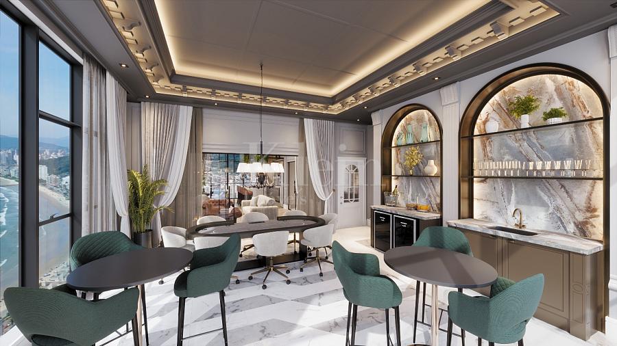 Sala de carteado do Maison Ladur�e no Centro em Itapema