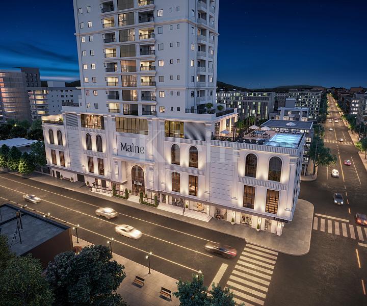 Fachada do embasamento noturna do Maine na Meia Praia em Itapema