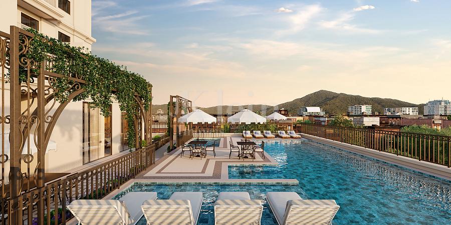 Piscina com prainha do apartamento � venda no Maine na Meia Praia em Itapema