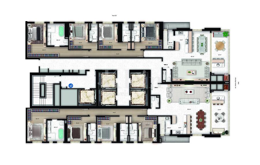Planta dos apartamentos tipo 01 e 02 do Sweden no Centro em Itapema