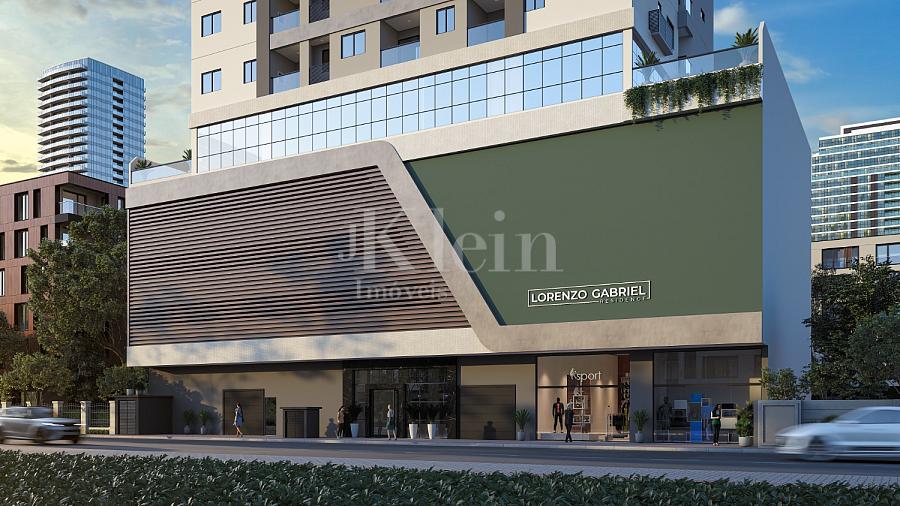 Fachada do embasamento do Lorenzo Gabriel Residence no Morretes em Itapema