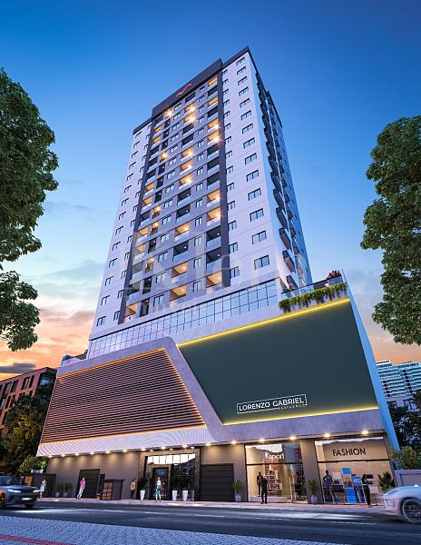 Fachada noturna do Lorenzo Gabriel Residence no Morretes em Itapema