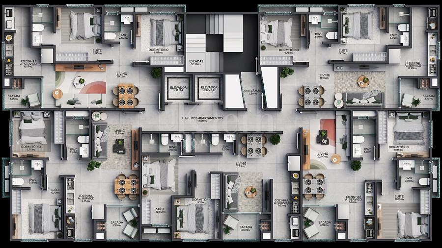 Planta dos apartamentos do Lorenzo Gabriel Residence no Morretes em Itapema