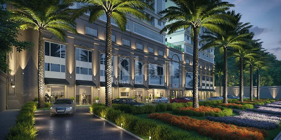 Fachada do embasamento do Blue View Residence no Morretes em Itapema