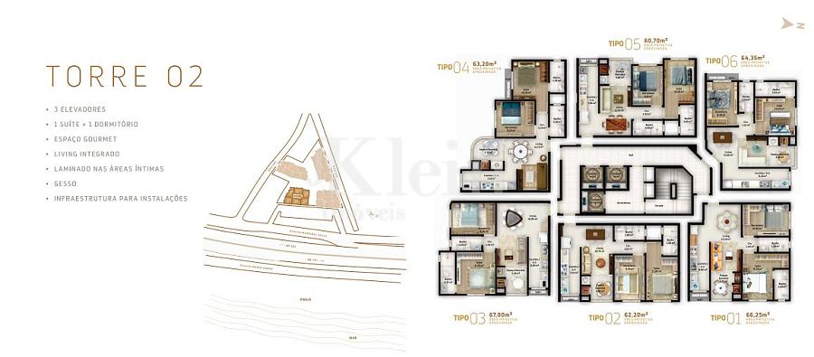 Planta dos apartamentos da torre 02 no Blue View Residence no Morretes em Itapema