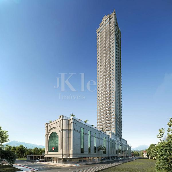 Fachada do Algarve Residence na Meia Praia em Itapema